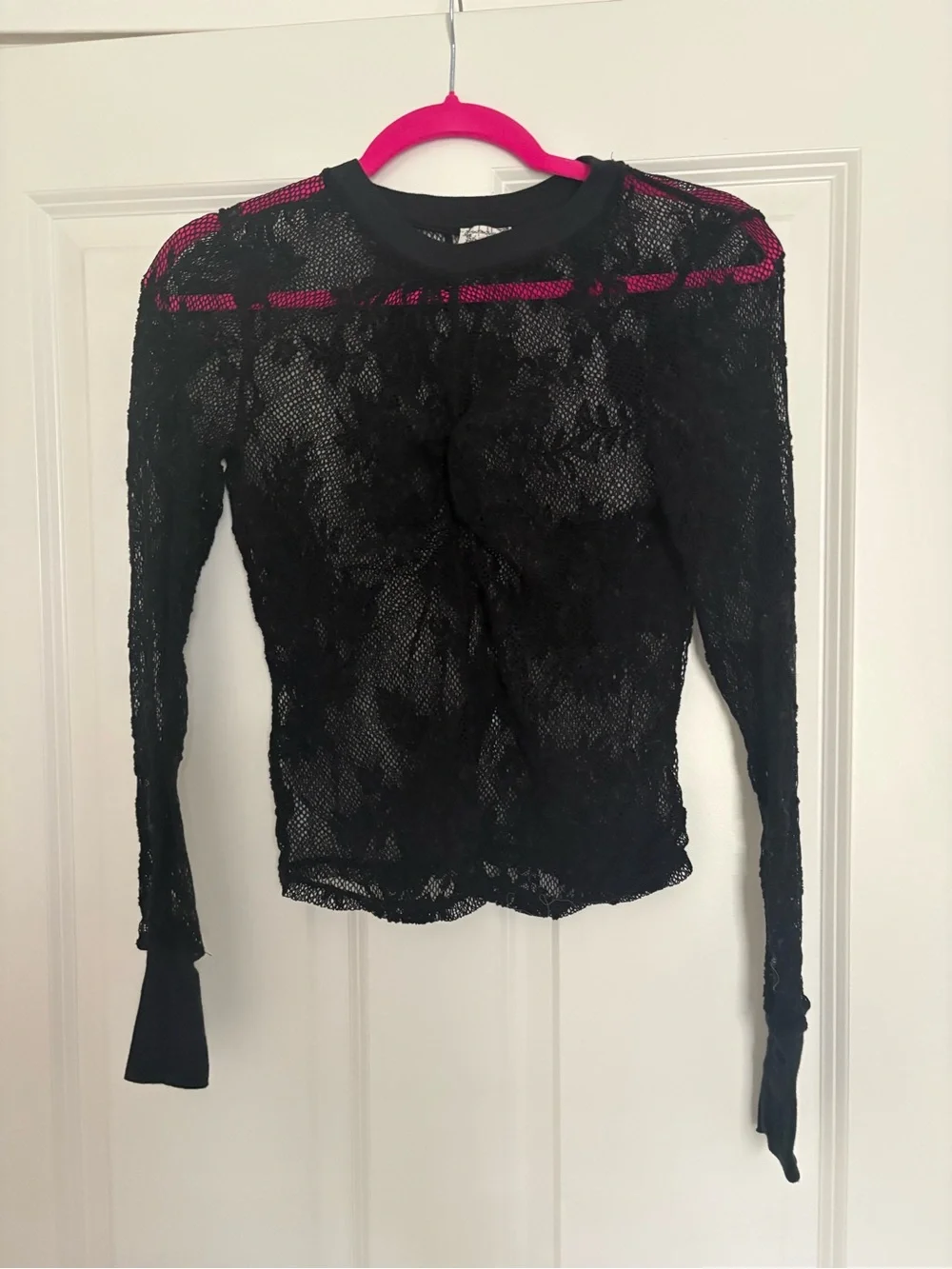Free People Black Lace Long Sleeve Sheer Top